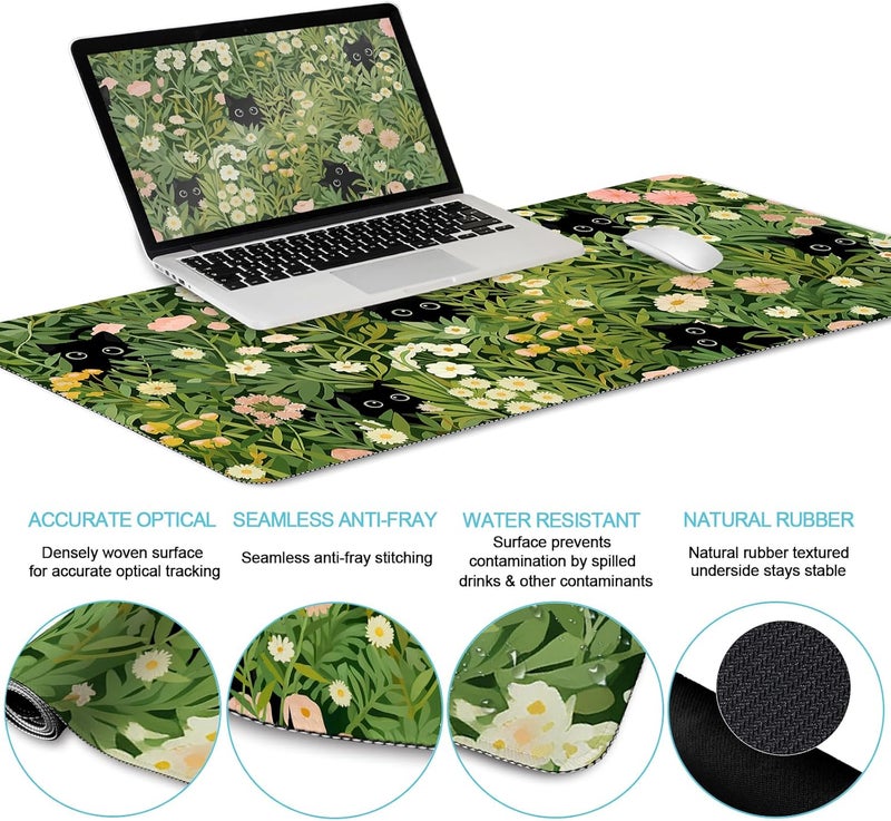 LIMKRIAN Cat Ergonomic Mouse Pad with Wrist Rest Desk Mat Set, Green Gaming Mouse Pad Wrist Support, Keyboard Mat Wrist Rest Cup Coaster Funny Office Decor - Image 4